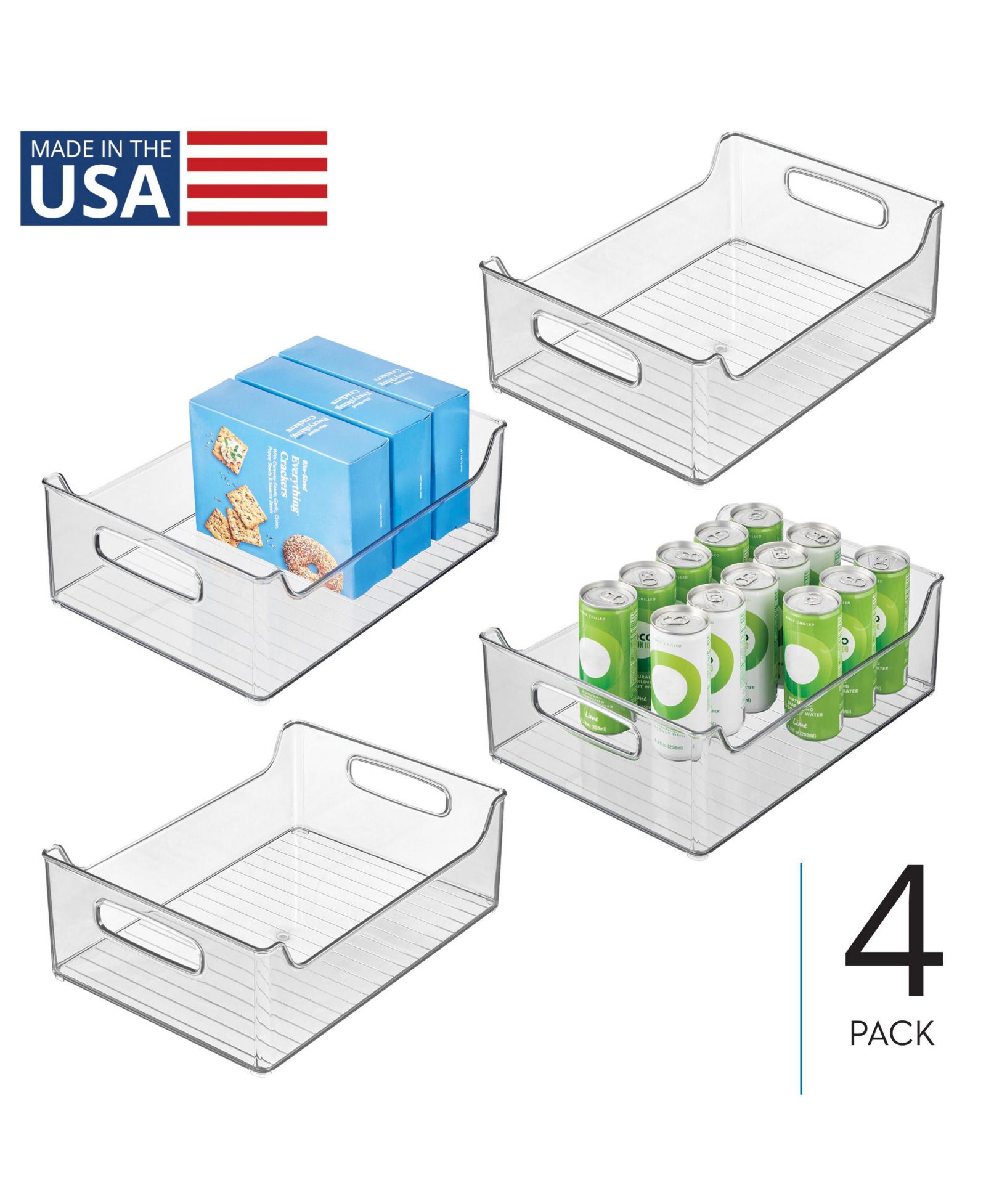 iDesign Set of 4 Plastic Stackable Pantry Bin with Handles
