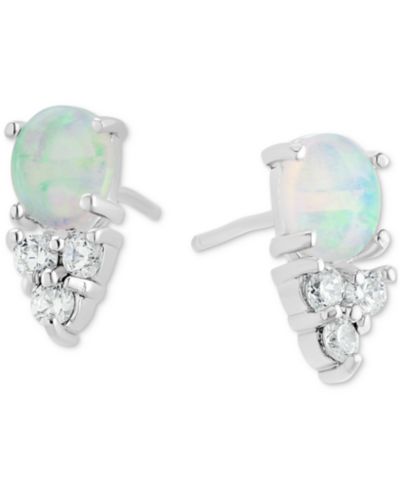 Simulated Opal & Pavé Stud Earrings in Sterling Silver