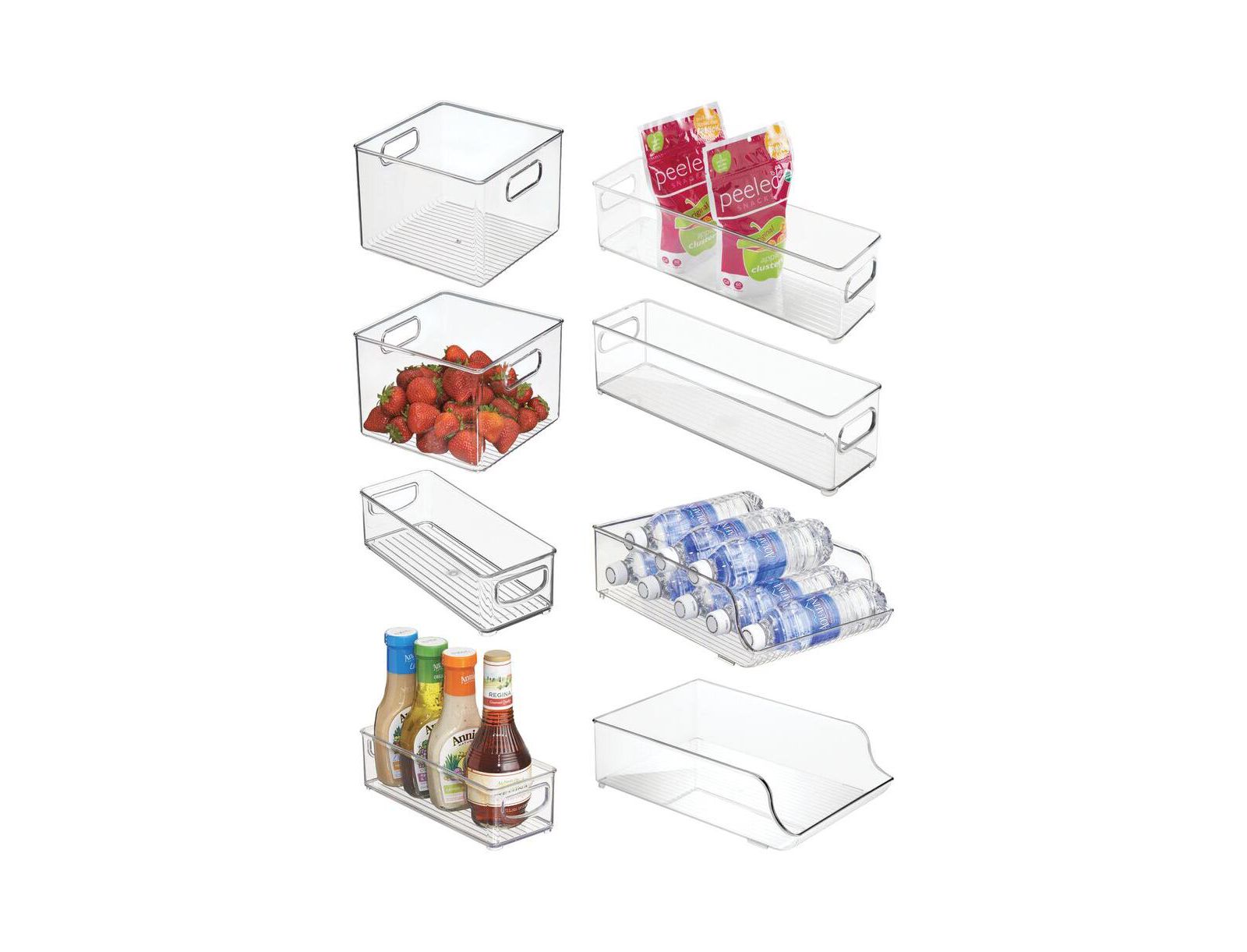 iDesign Fridge Storage Bin Set with Bottle Holder, Set of 8, Clear, Made in USA
