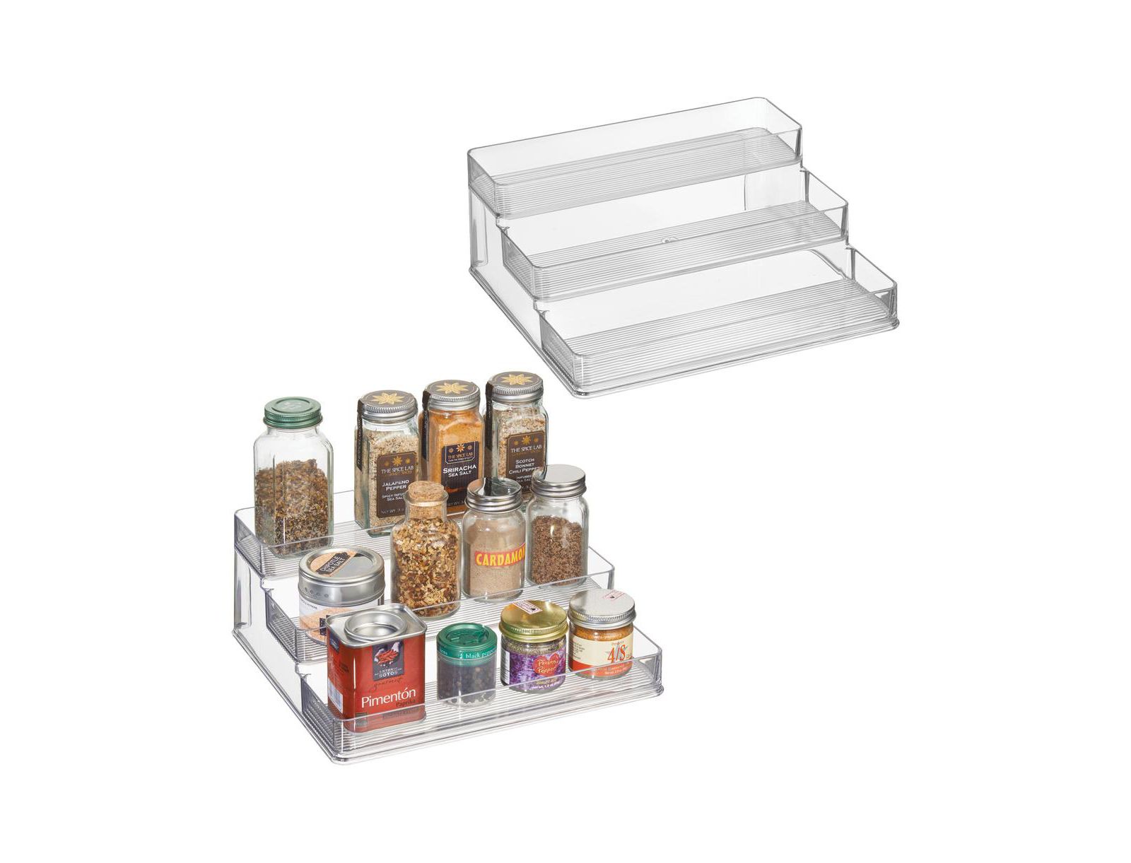 iDesign 3-Tier Spice Rack Organizer for Cabinets, Set of 2, Clear, Made in USA