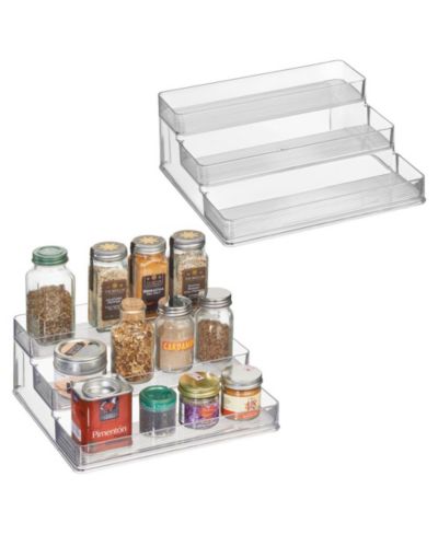 iDesign 3-Tier Spice Rack Organizer for Cabinets, Set of 2, Clear, Made in USA