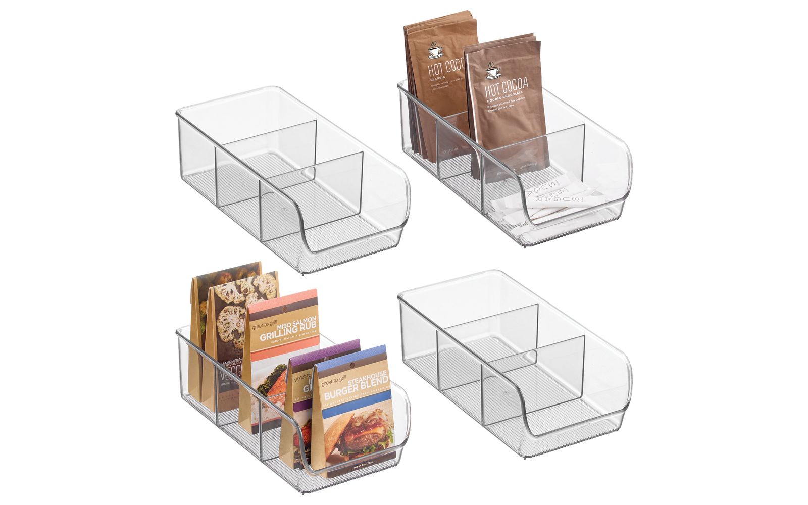 iDesign Stackable 3-Section Storage Bin for Pantry, Set of 4, Clear, Made in USA
