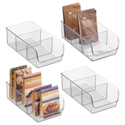 iDesign Stackable 3-Section Storage Bin for Pantry, Set of 4, Clear, Made in USA