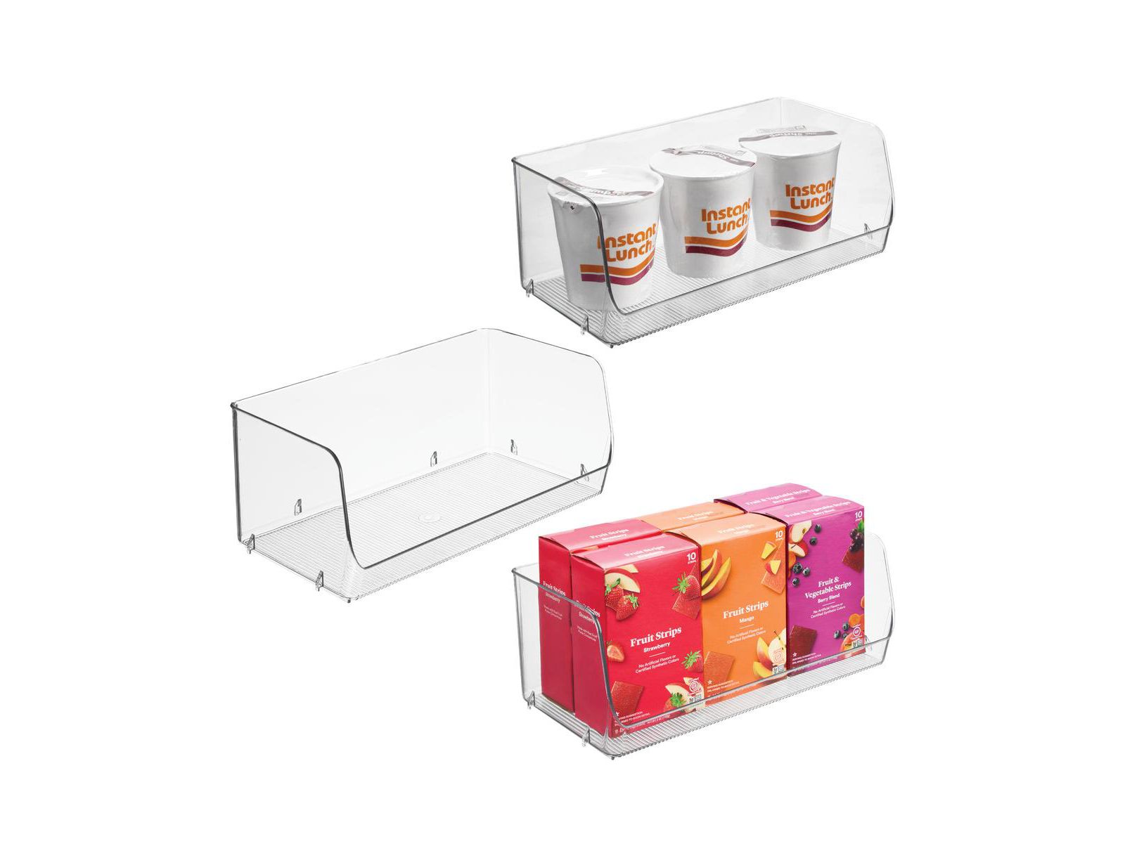 iDesign Wide Stackable Open-Front Storage Bins - Set of 3 - Clear - Made in USA