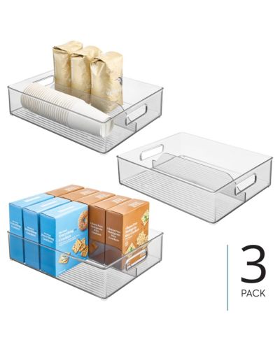 iDesign Divided Storage Bin for Fridge or Pantry, Set of 3, Clear, Made in USA