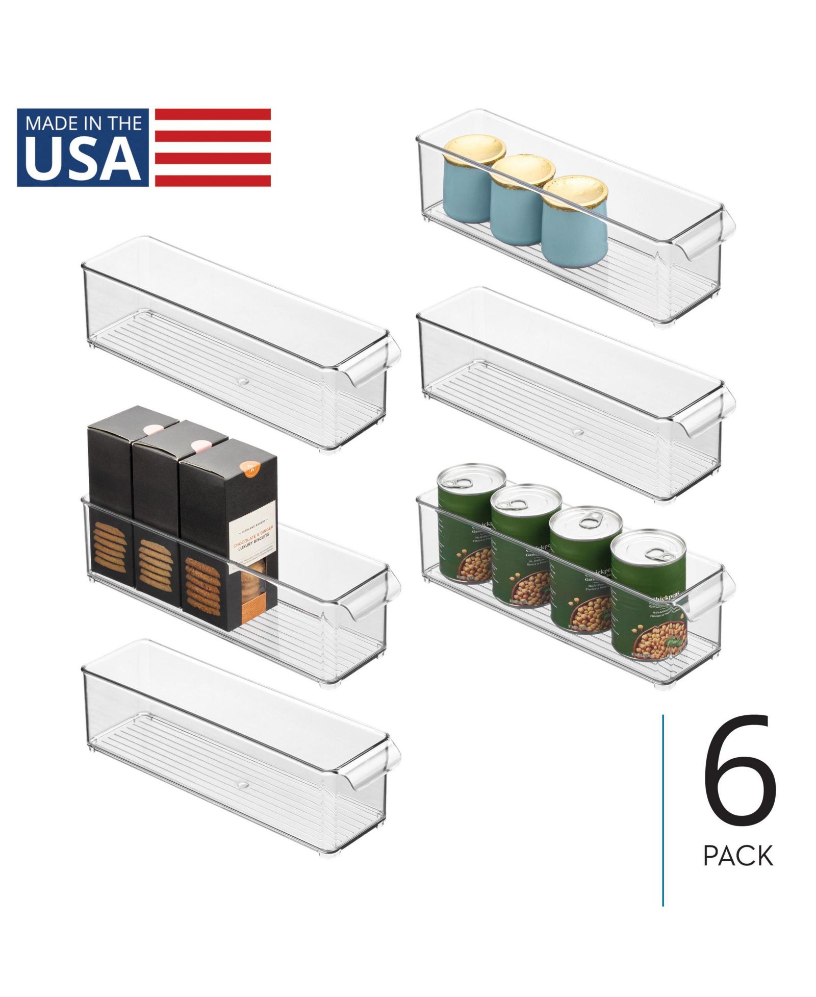 iDesign Stackable Fridge Storage Bin with Handle, Set of 6, Clear, Made in USA