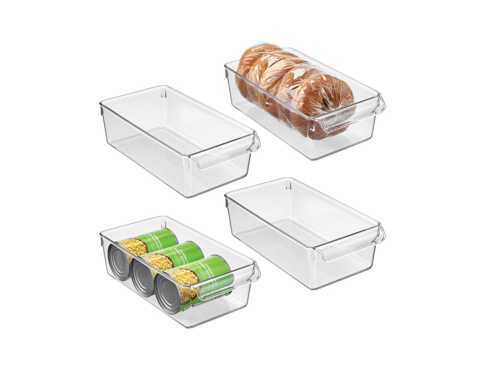 iDesign Fridge Storage Tray with Handle - Set of 4 - Clear