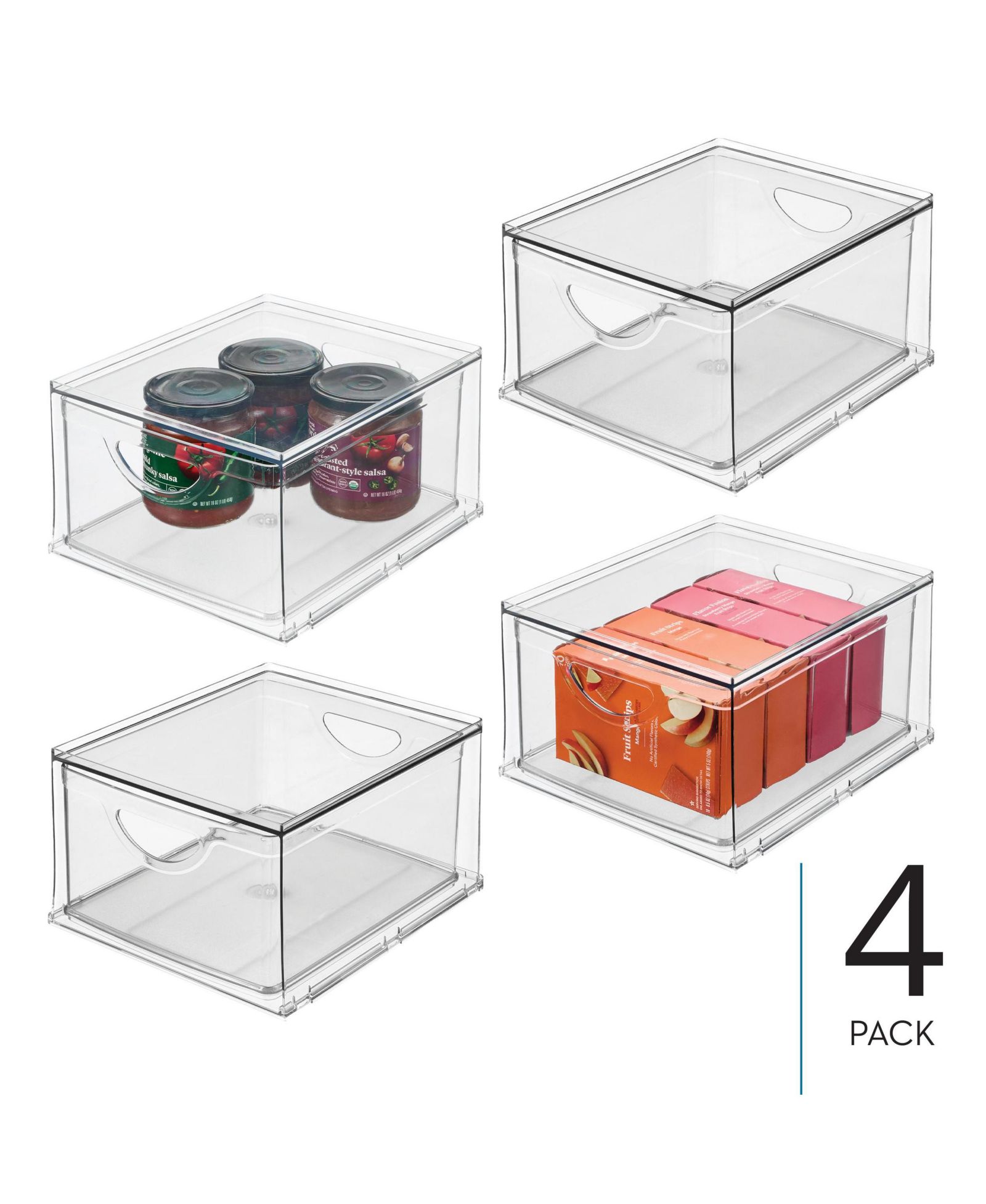 iDesign Stackable Storage Drawer for Pantry, Set of 4, Clear, Made in USA