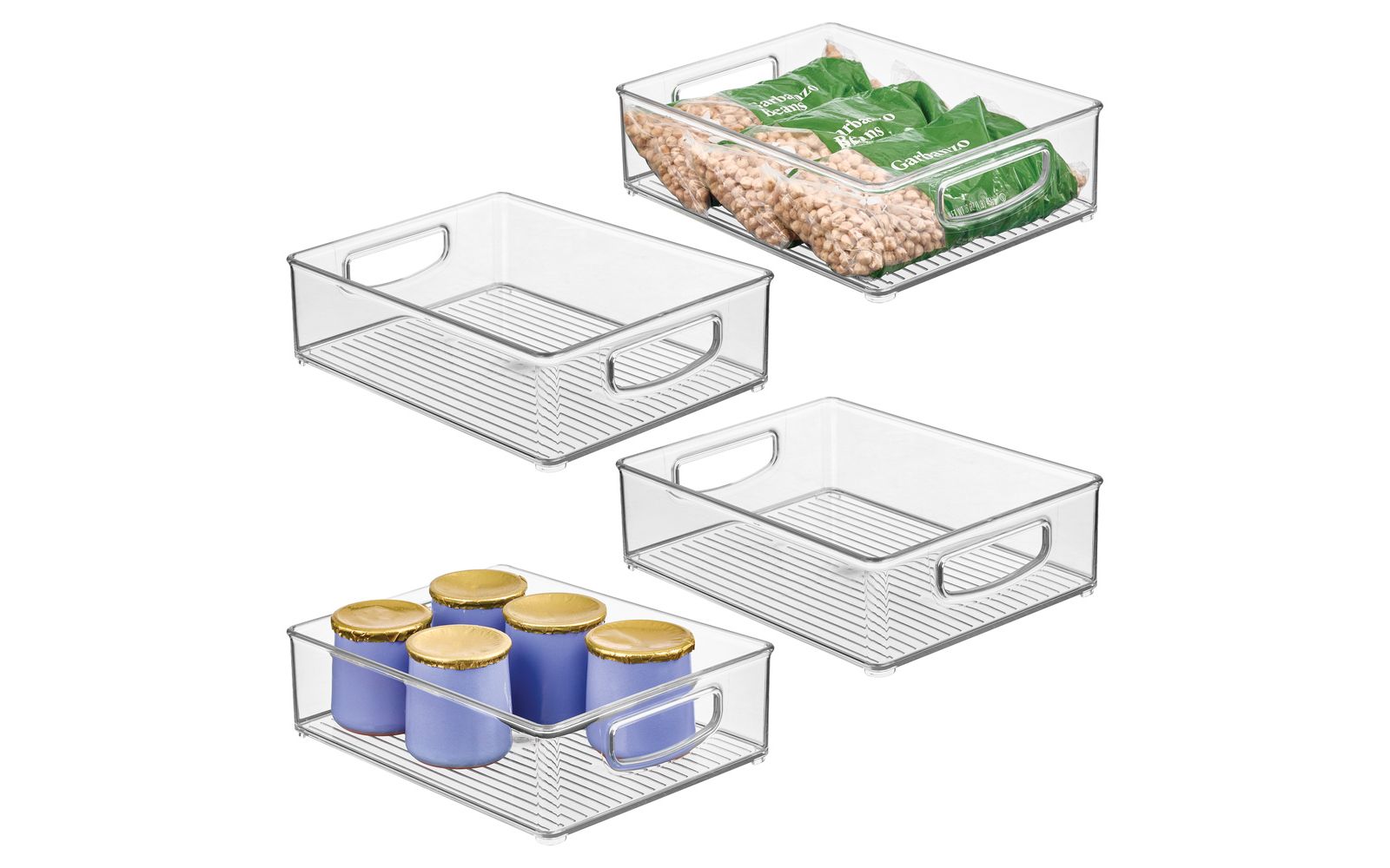iDesign Plastic Stackable Pantry Bin with Handles, Set of 4, Clear, Made in USA