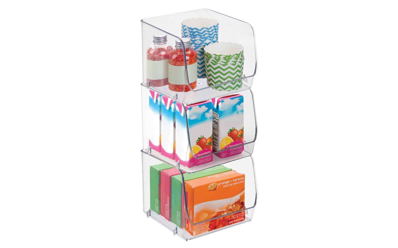 iDesign Set of 3 Stackable Open-Front Storage Bin