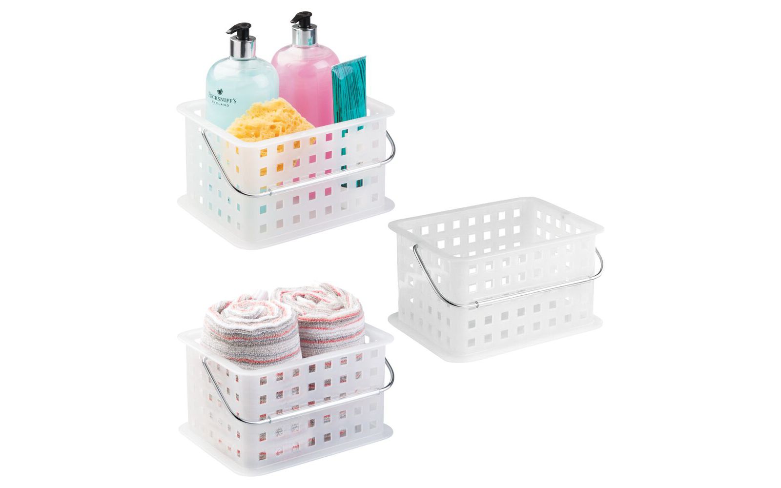 iDesign Small Stackable Shower Basket, Set of 3, Clear/Frost
