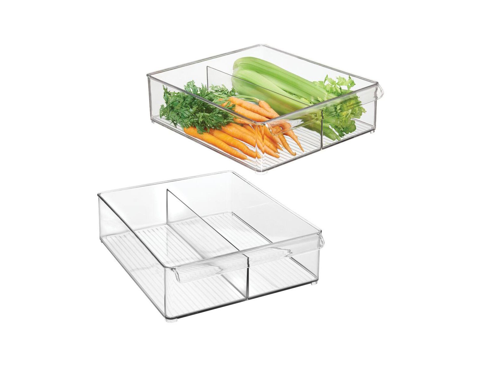 iDesign Divided Plastic Pantry Bin with Handle, Set of 2, Clear, Made in USA