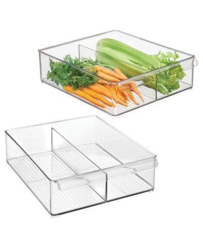 iDesign Divided Plastic Pantry Bin with Handle, Set of 2, Clear, Made in USA