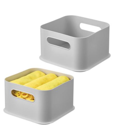 iDesign Plastic Pantry Storage Bin with Handles - Set of 2 - Gray - Made in USA