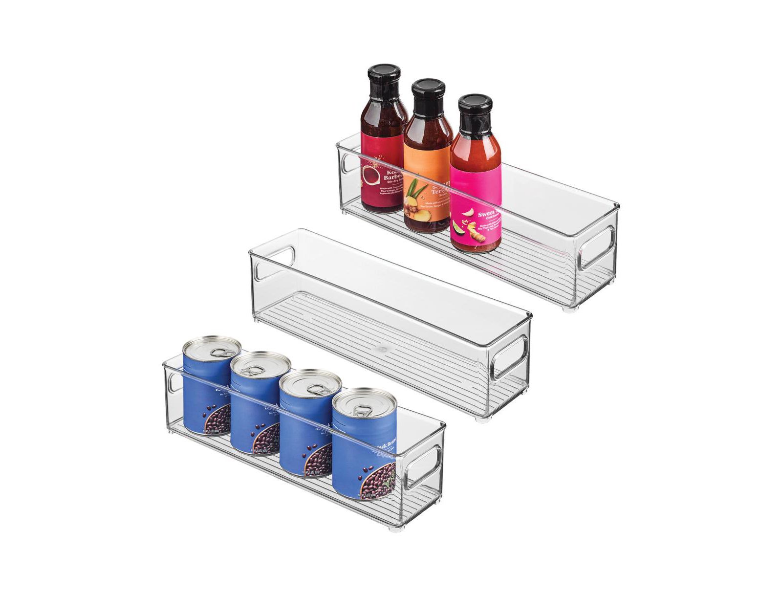 iDesign Set of 3 Plastic Stackable Fridge Bin with Handles