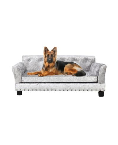 BINGOPAW 37.4in Large Raised Dog Sofa Dutch Velvet Elevated Pet Couch Removable Cushion