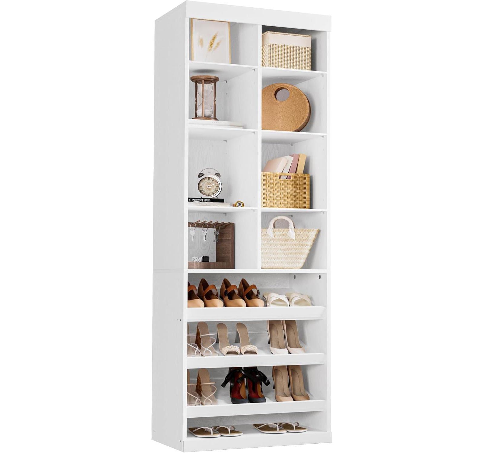 IRONCK Closet Shoe Organizer Cabinet with Shelves and Cubbies, White
