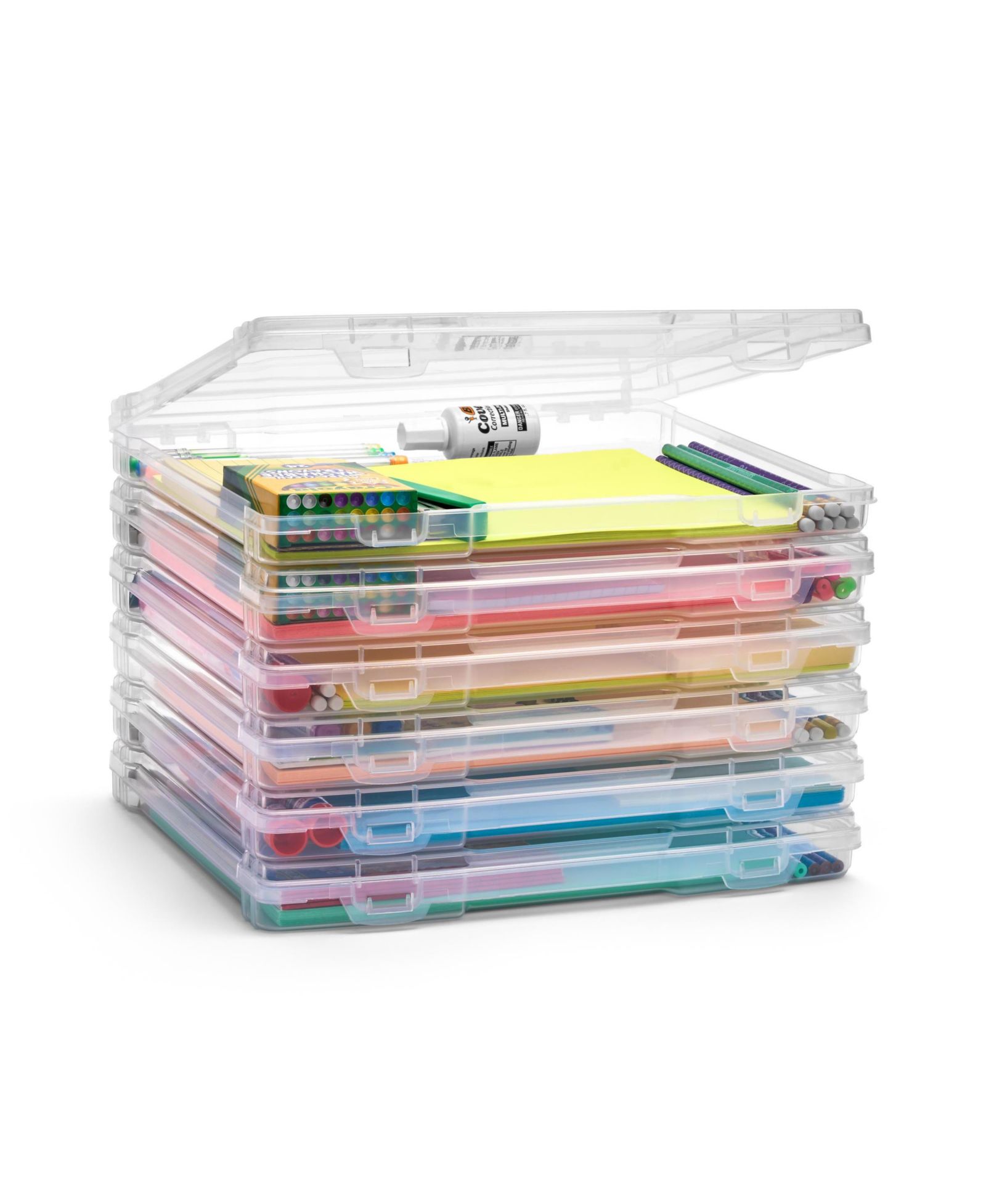 Sorbus Set of 6 Thin Clear Stackable Portable Project Case Fits 10"x12" - Snap-Tight Closure, Ideal for Board Games, Crafts, and Office Supplies