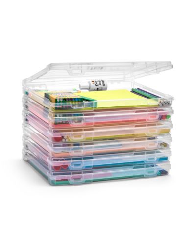 Sorbus Set of 6 Thin Clear Stackable Portable Project Case Fits 10"x12" - Snap-Tight Closure, Ideal for Board Games, Crafts, and Office Supplies