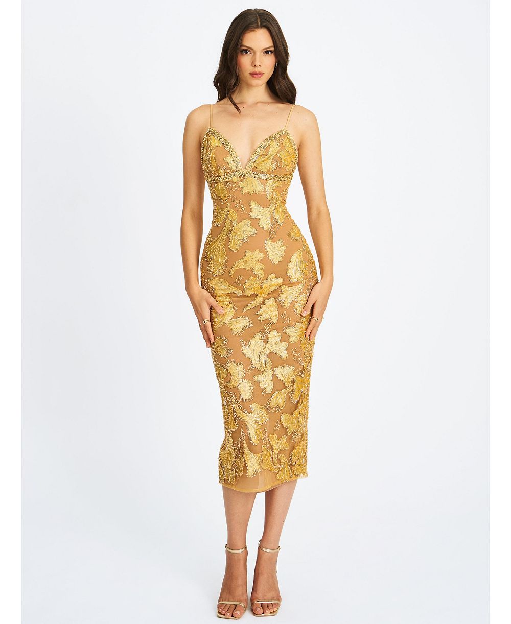 Miss Circle Женское миди платье-карандаш Edie Gold Beaded Sequin