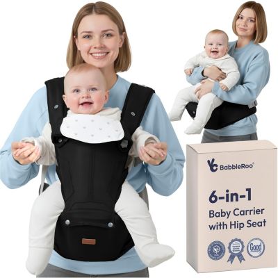 BabbleRoo Коляска-слинг 6-в-1 с сиденьем на бедрах и поясничной поддержкой, эргономичная и регулируемая для новорожденных и детей, Black