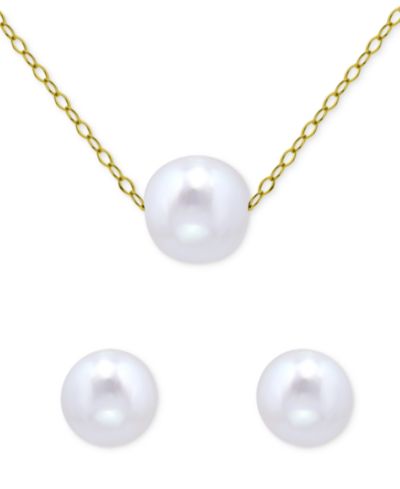 Набор Giani Bernini 2-Pc. Set Freshwater Pearl (8 & 10mm) Solitaire Pendant Necklace & Matching Stud Earrings
