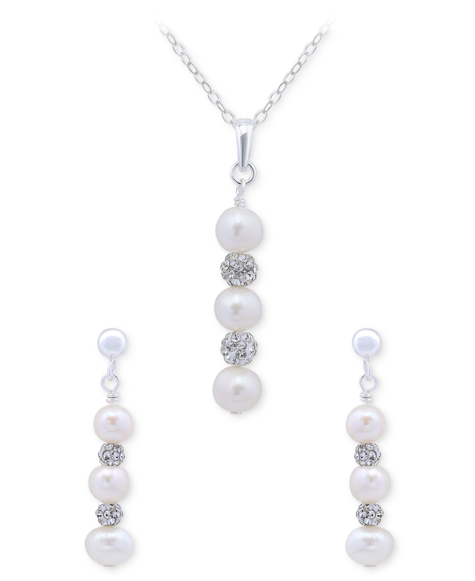 Giani Bernini 2-Pc. Set Freshwater Pearl & Crystal Vertical Pendant Necklace & Matching Drop Earrings in Sterling Silver, Macy's Exclusive