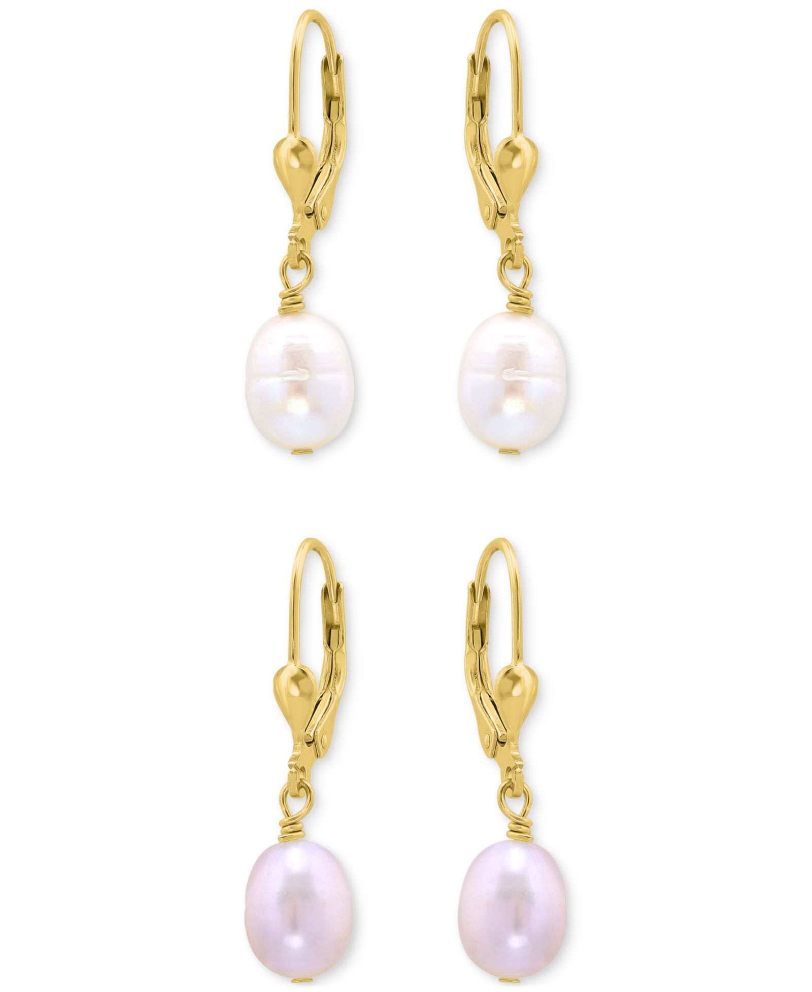 Серьги Giani Bernini 2-Pc. Set White & Pink Oval Cultured Freshwater Pearl Leverback Drop 18k Gold-Plated Sterling Silver