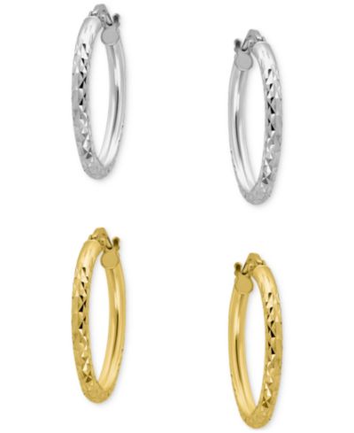 Giani Bernini набор сережек-колец 2-Pc. Faceted Textured Small, 0.75"
