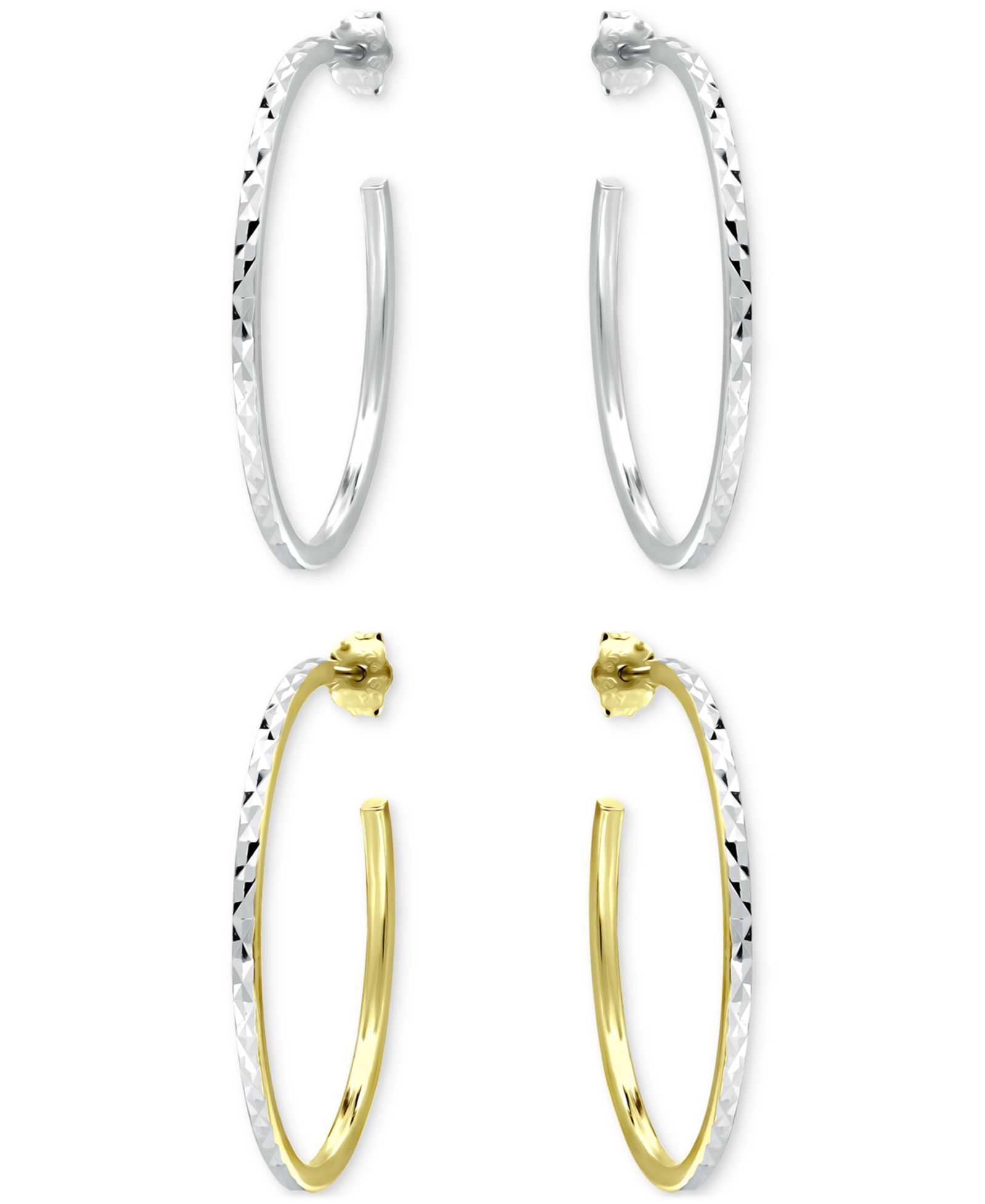Giani Bernini 2-Pc. Set Textured Medium Hoop Earrings in Sterling Silver & 18k Yellow Gold over Sterling Silver, 1.18", Macy's Exclusive
