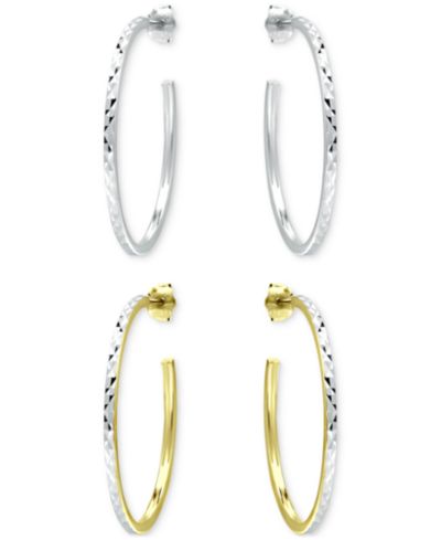 Giani Bernini 2-Pc. Set Textured Medium Hoop Earrings in Sterling Silver & 18k Yellow Gold over Sterling Silver, 1.18", Macy's Exclusive