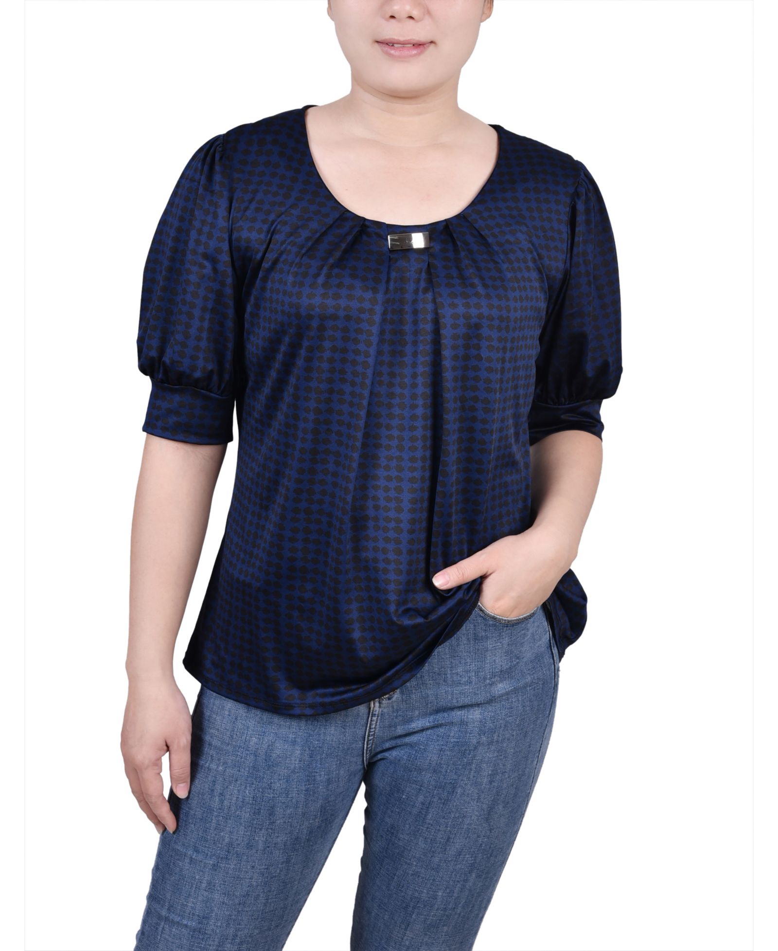 NY Collection Petite топ с коротким рукавом, объемные рукава-баллоны