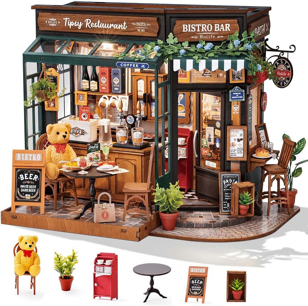 ROBOTIME 3D пазл миниатюрный домик Tipsy Restaurant, многоцветный