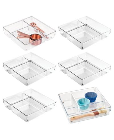iDesign 3-Section Plastic Drawer Organizer - Set of 6 - Clear