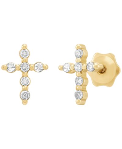 Macy's Diamond (1/10 ct. t.w.) Cross Stud Earrings in 14k Yellow Gold