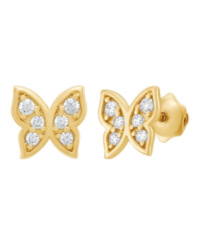 Macy's Children's White Cubic Zirconia Butterfly Earrings in 14k Yellow Gold