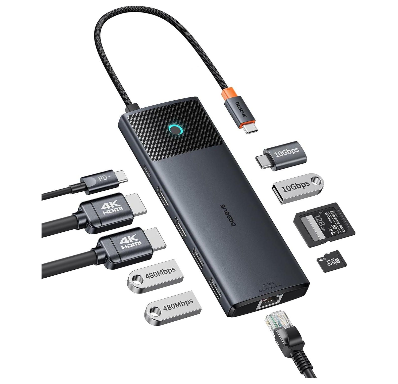 Baseus Metal Gleam Series II 10-in-1 Dual 4K 10 Gbps USB-C Docking Station for Windows and macOS