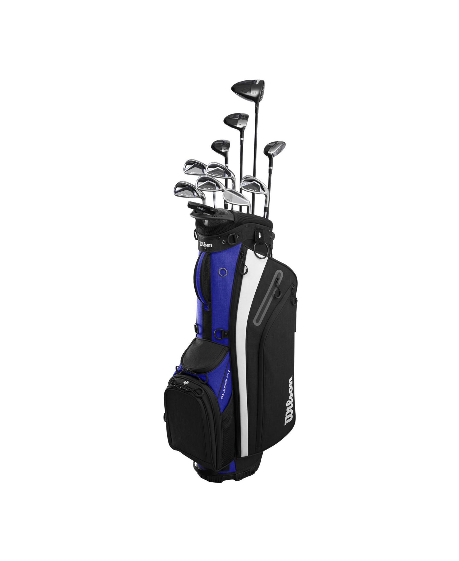 Wilson Player Fit Mens Right Hand Steel Complete Stand Golf Set - Long / Stiff / Black/Blue/Wht