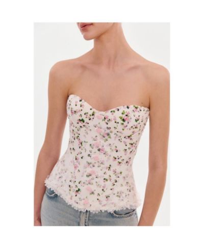 Milla Womens Romantic apple blossom corset with rosebud appliques