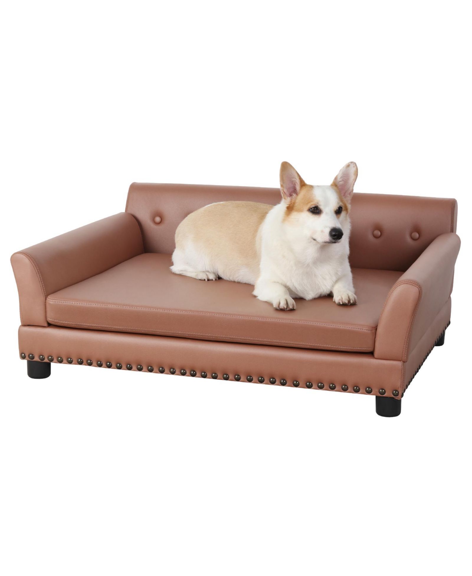 BINGOPAW 47in Large Dog Sofa Couch Leather Waterproof Raised Calming Dog Bed