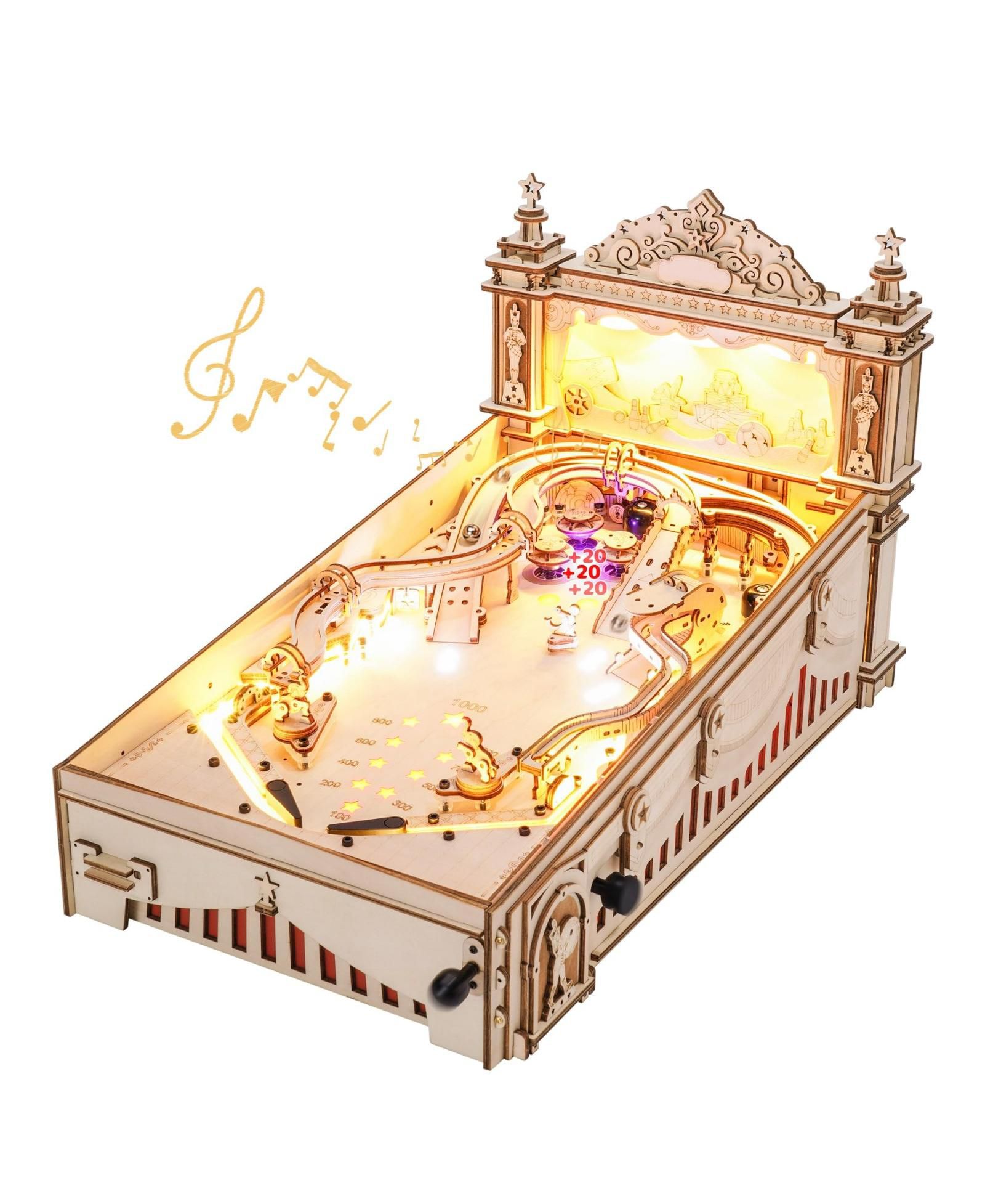 Деревянный 3D пазл Robotime Pinball Machine Model DIY Retro Games Marble Run Beige