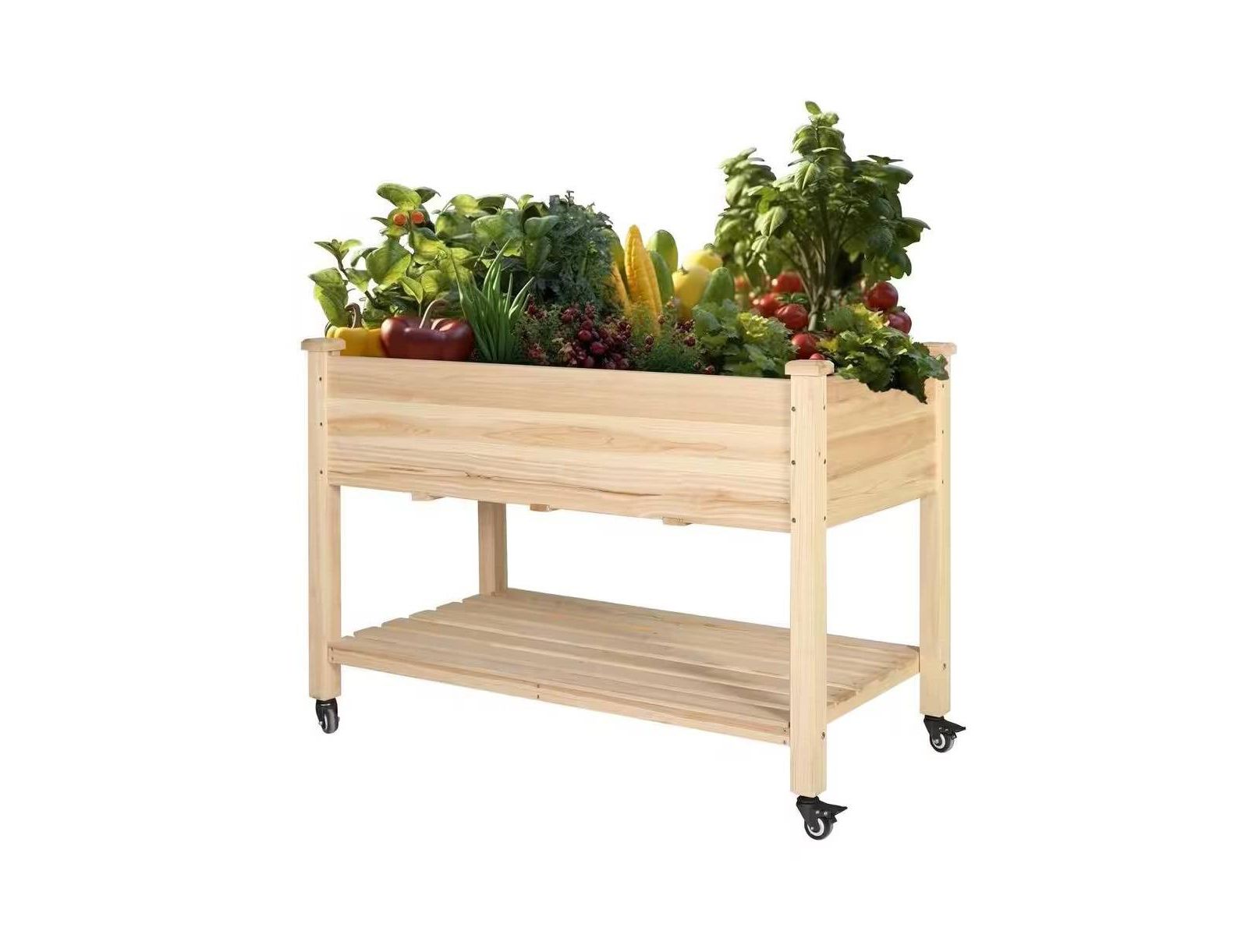 Slickblue Outdoor Wood Raised Garden Bed Planter Box on Wheels for Easy Mobility