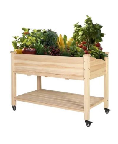 Slickblue Outdoor Wood Raised Garden Bed Planter Box on Wheels for Easy Mobility