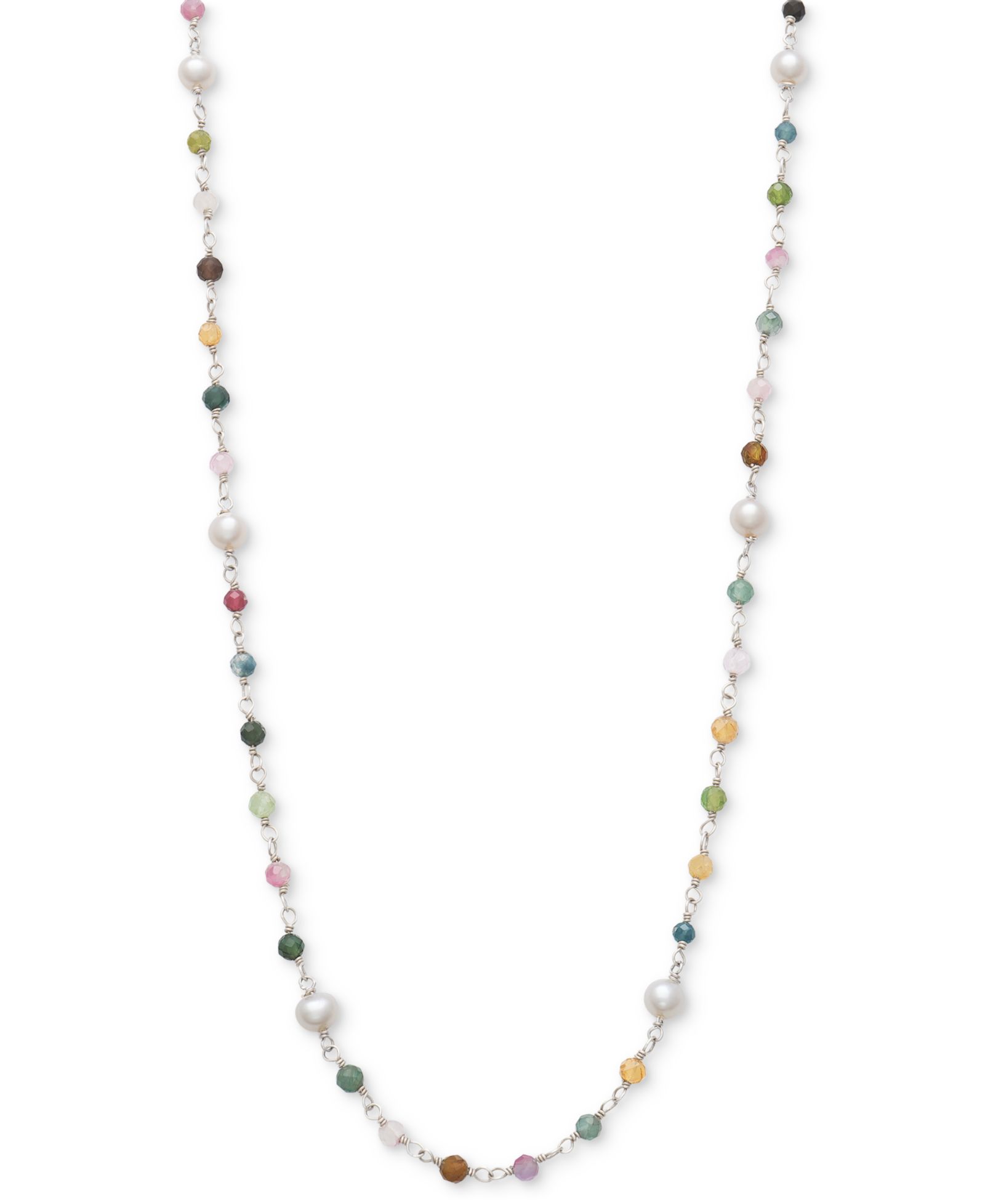 Macy's Cultured Freshwater Pearl (4-5mm) & Multicolor Tourmaline 24" Statement Necklace in Sterling Silver