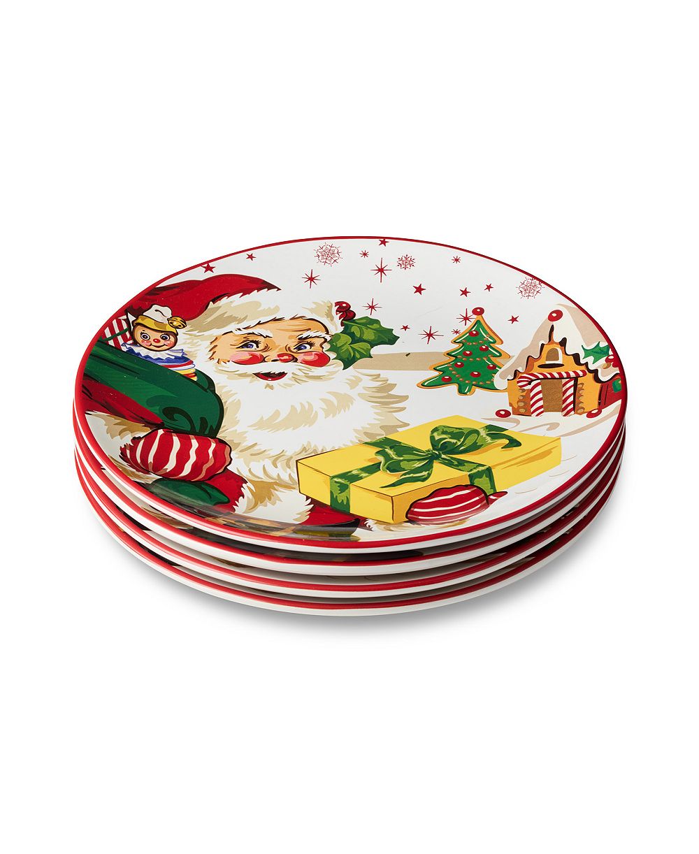 Тарелки для рождественского ужина Certified International Santa's Retro, набор из 4 шт.