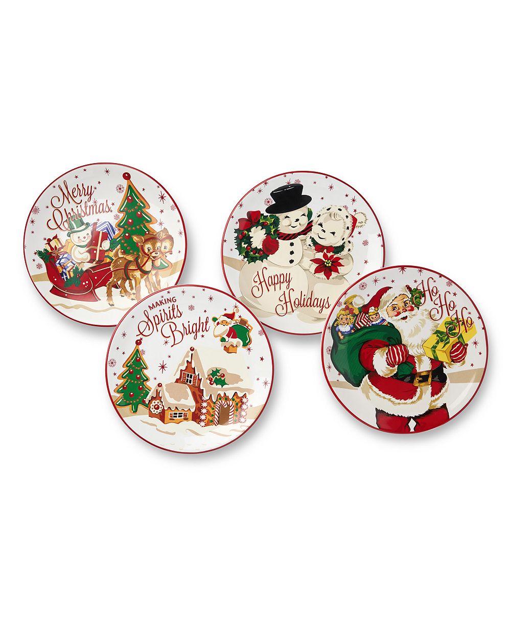 Certified International Santa's Retro Christmas десертные тарелки, упаковка 4 шт.