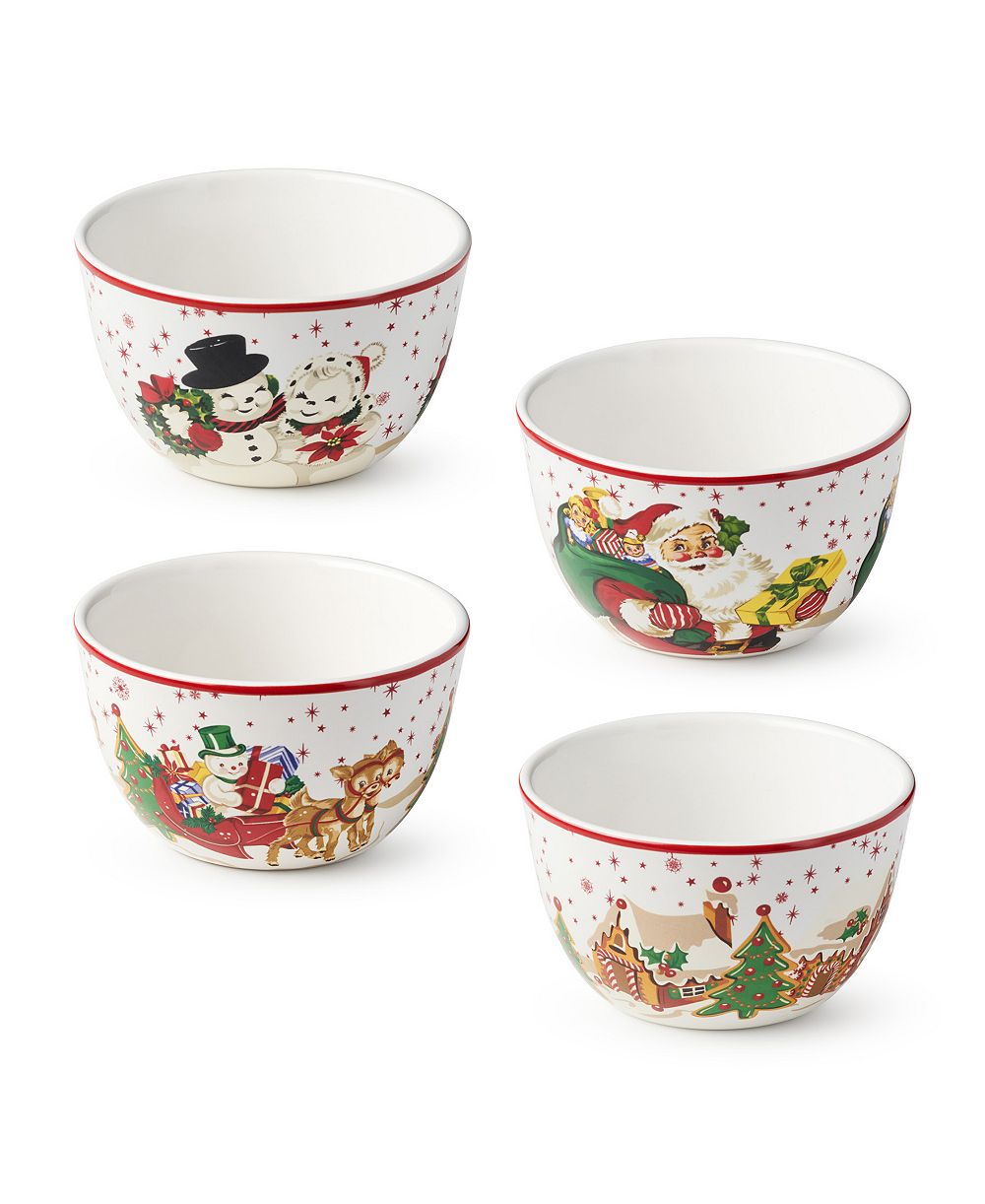 Набор из 4 боулов Certified International Santa's Retro Christmas Ice Cream Bowls