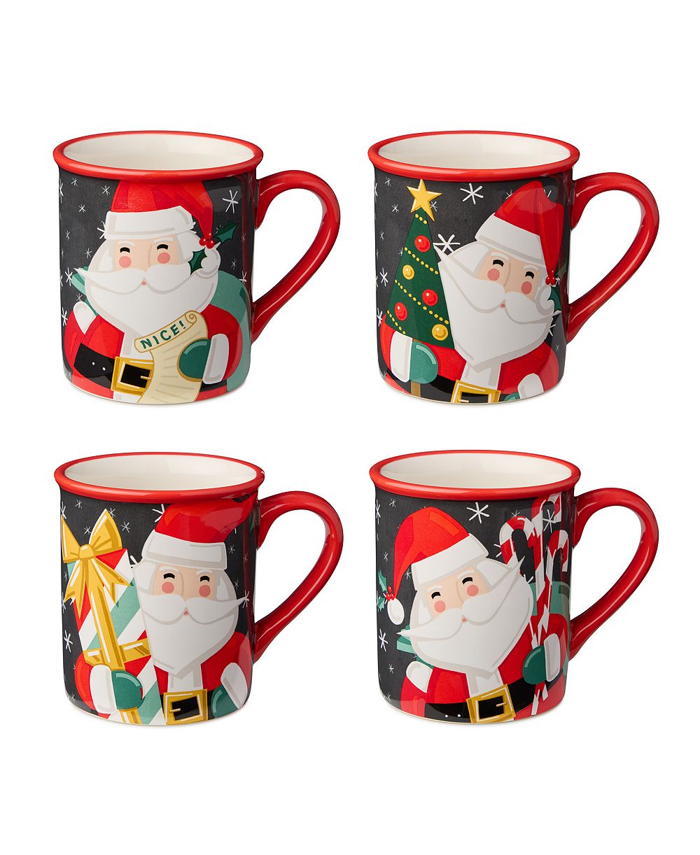 Certified International Christmas Whimsy Santa кружки, упаковка 4 шт.