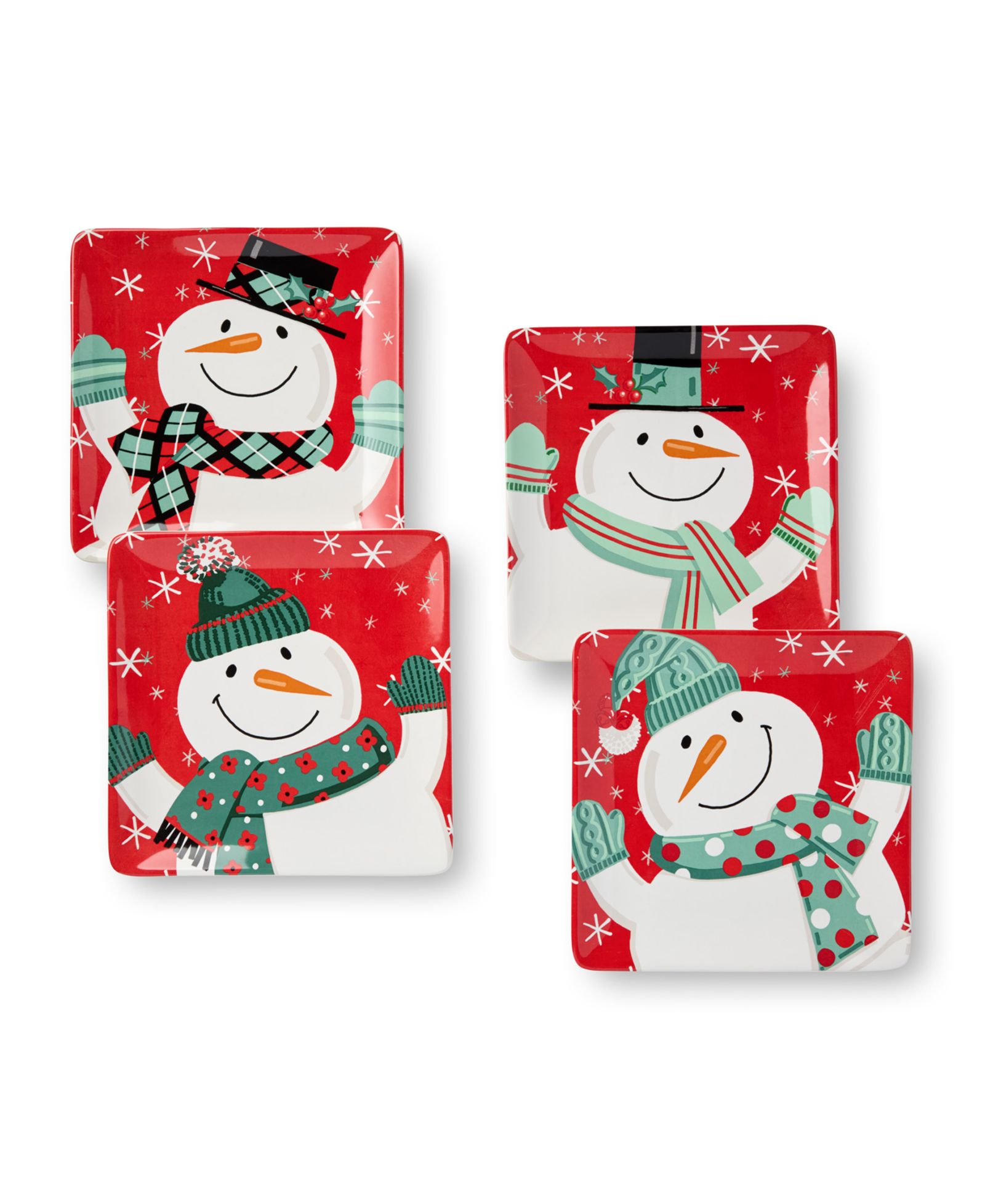 Certified International Christmas Whimsy Snowman Dessert Plates, Set of 4