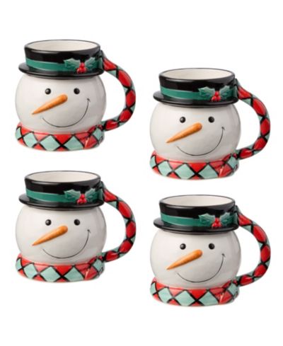 Certified International Christmas Whimsy Snowman 3-D Mugs, Set of 4